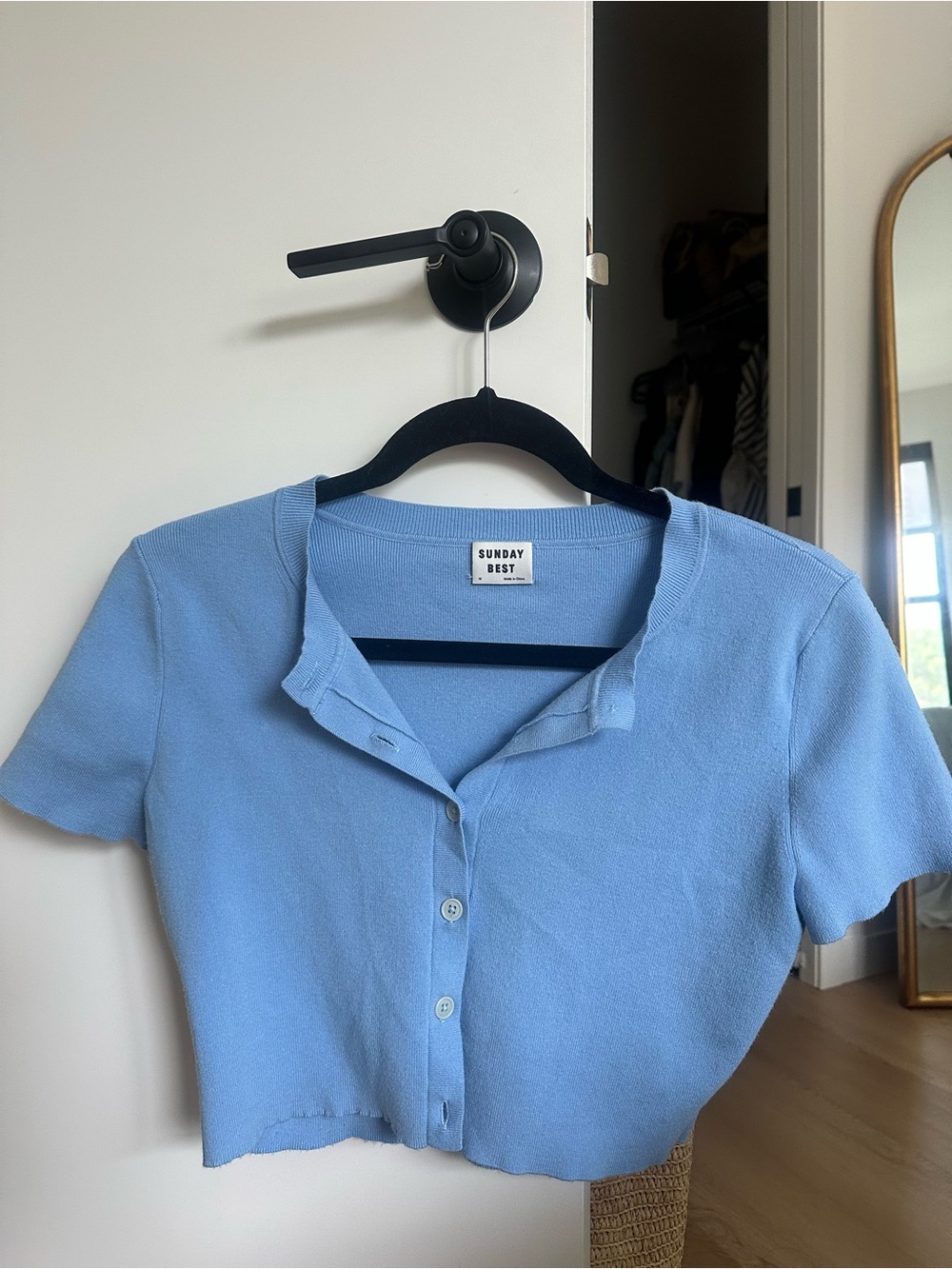 Aritzia Sunday Best Light Blue Cropped Button Cardigan